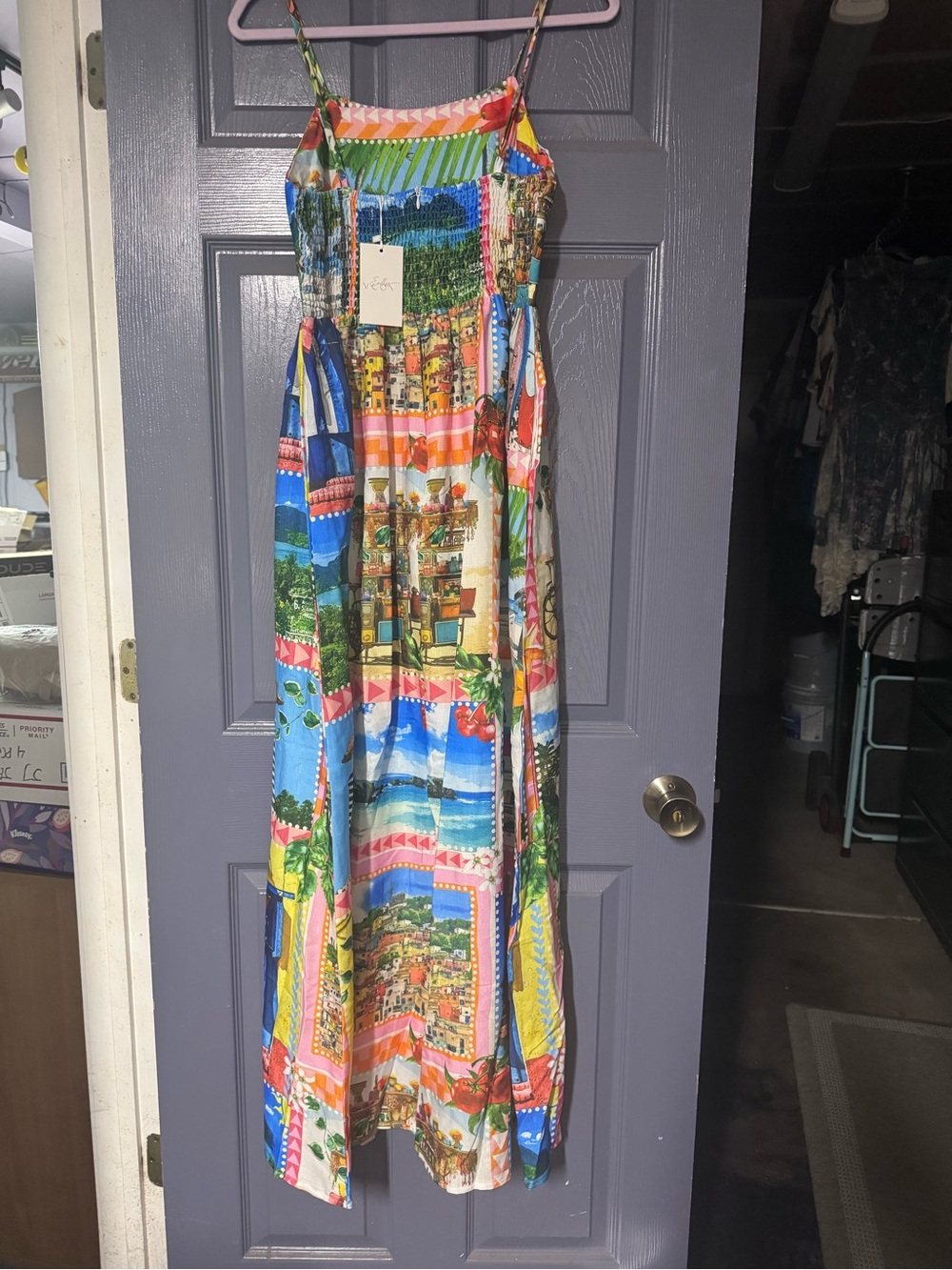 NWT Endless Moon Scenic Postcard Print Maxi Dress - Size Medium - Resort Wear - Picture 4 of 7